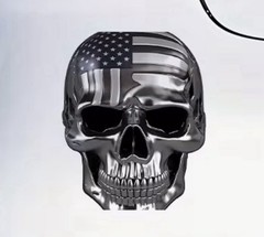 SILVER METAL CHROME SKULL USA FLAG MARINE SOLDIER GHOST 6.25”VINYL STICKER DECAL