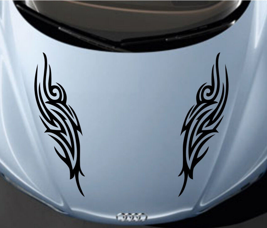 Car Decals Racing stripe Flames 7”x28.5” Vinyl Hood Bonnet stickers CG308 2pcs