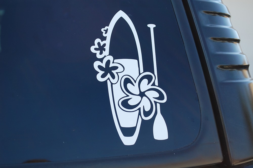 Hawaiian Standup Paddleboard Sticker Vinyl Decal Flowers Cell/Car/Wall (V455)