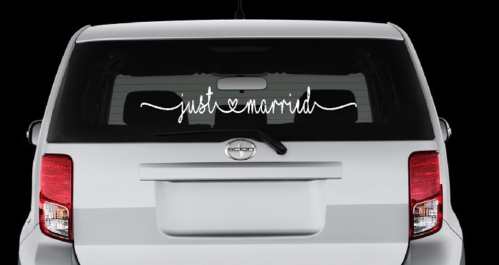 Just Married heart wedding sign back window Vinyl Decal Sticker Car sign truck