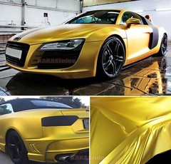Satin Gold Car SUV Part Vinyl Wrap Matte Chrome Metal Sticker Air Release AXUS