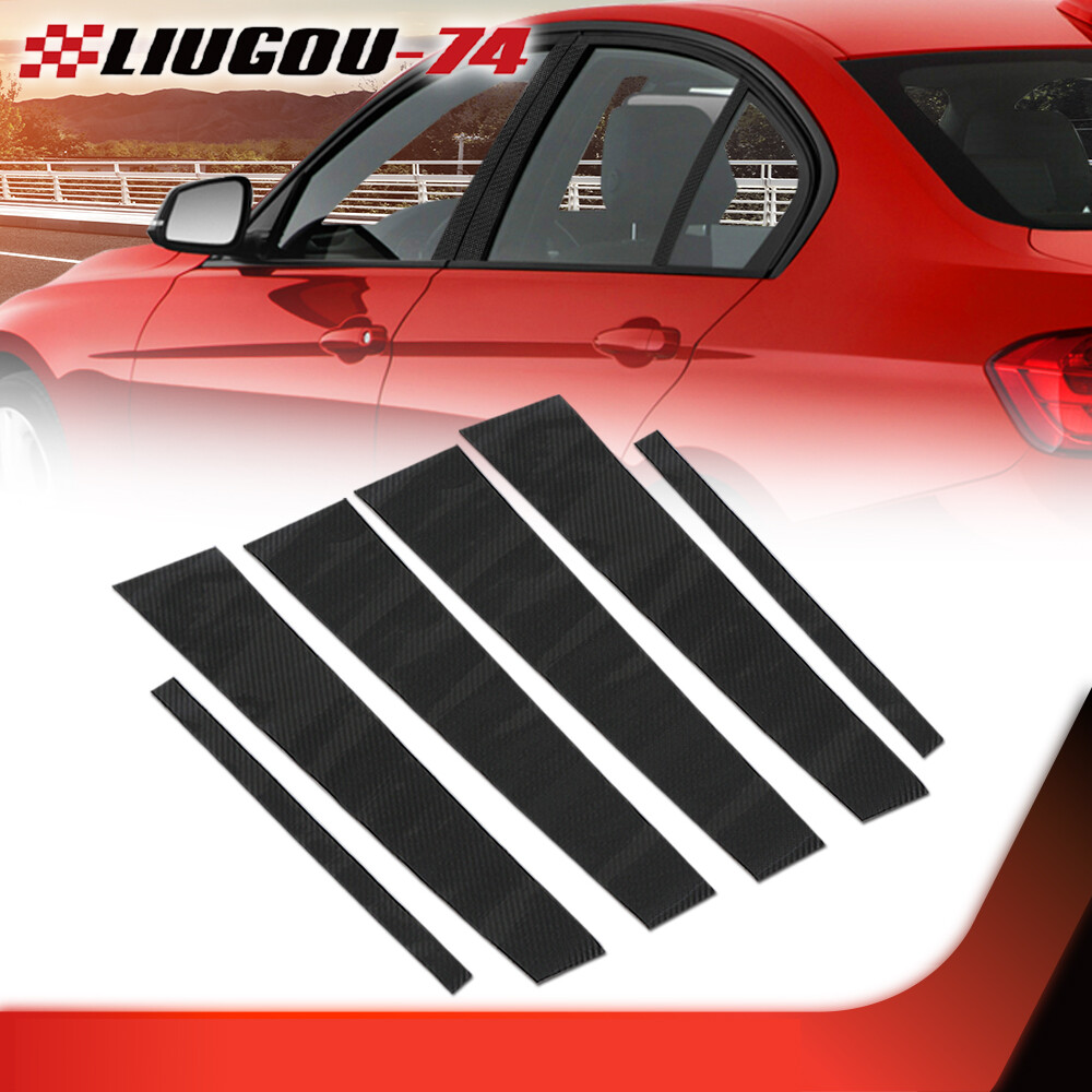 Carbon Fiber Pillar Posts Door Trim Piano Decal 6pcs Fit For BMW 3-Series E90