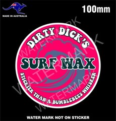 DIRTY DICK’S SURF WAX STICKER DECAL NEON RED BOARD WAX SURFING STICKERS