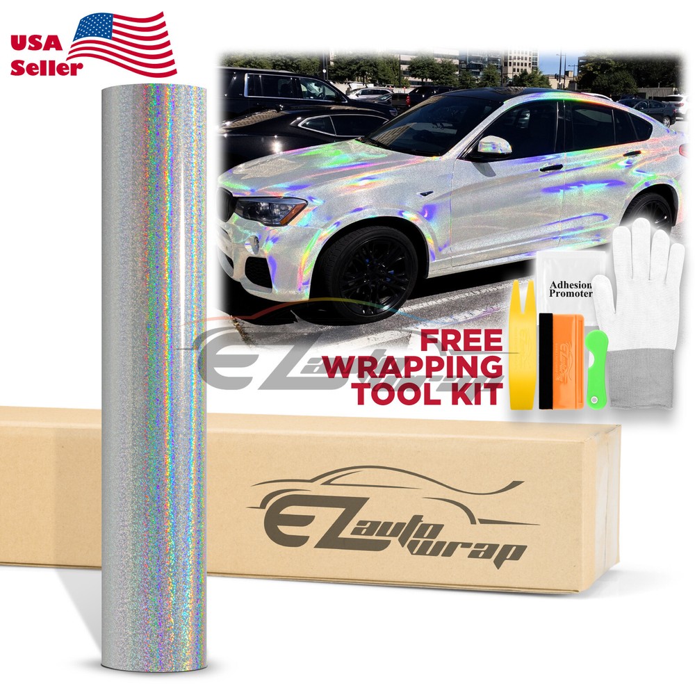 Holographic Glitter Silver Rainbow Chrome Car Vinyl Wrap Sticker Decal Sheet