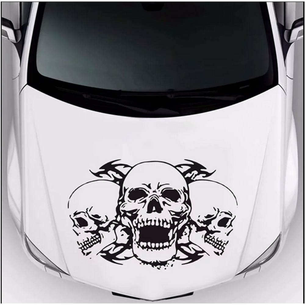 Car Sticker Triple Skull PVC Body Trim Accessories For Hood Bonnet Decal Decor