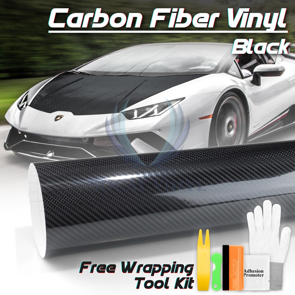Premium 7D Carbon Fiber Black High Gloss Vinyl Wrap Bubble Free Air Release