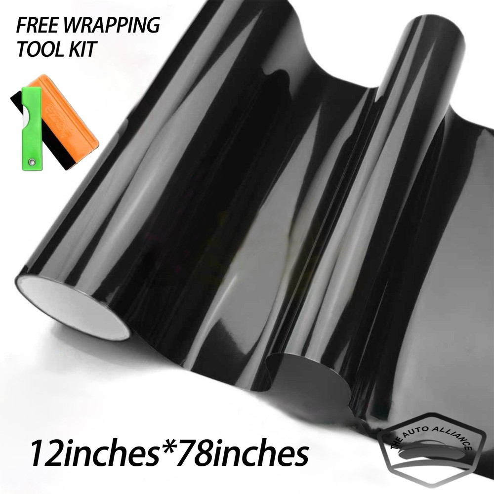 12”x78” Gloss Dark Black Smoke Headlight Taillight Fog Light Tint Film Vinyl