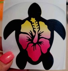 sea turtle decal with hibiscus