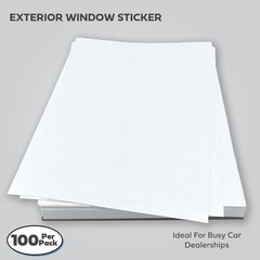 100 Pack Blank White Window Stickers for Car Dealers – Outdoor Use, 8.5×11” Adhe