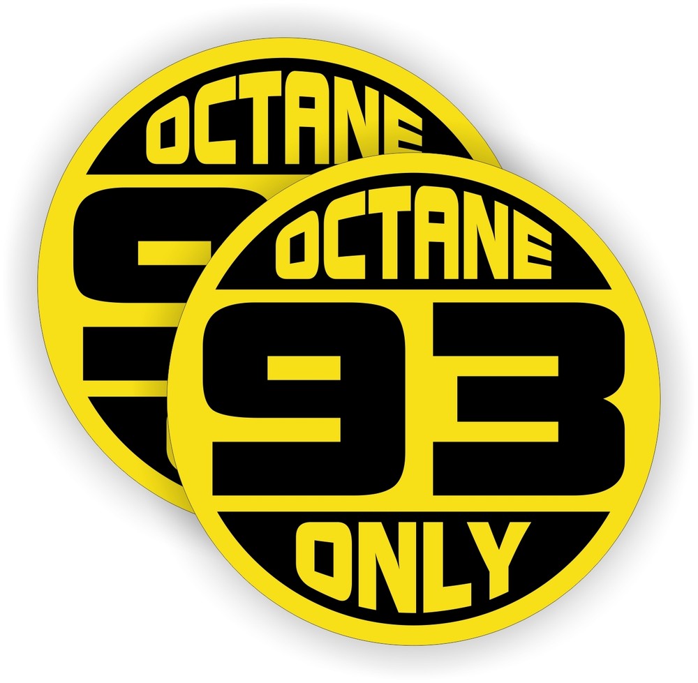 (2) 93 OCTANE ONLY Fuel Door Vinyl Stickers | Gasoline Gas Pump Decals Labels