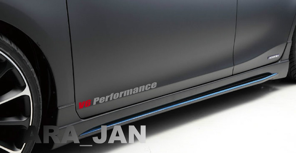 V6 PERFORMANCE Vinyl skirt Decal sport racing door sticker SILVER/RED