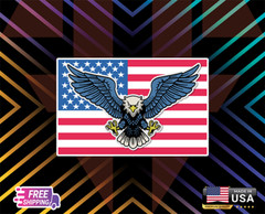 Colorful Eagle Usa Flag+Window,Glass,Etc Decal 6 Years+LAMINATED ++Free Sticker