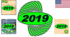 Chartreuse Green Black 2019 Oval Model Stickers for Windshield 12 Pack