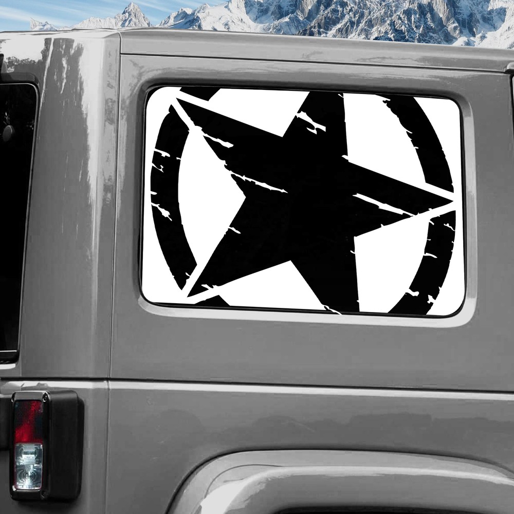 Rear Window Wrap Graphic Decal for Jeep Wrangler 2011-2020 TORN ARMY STAR WHITE