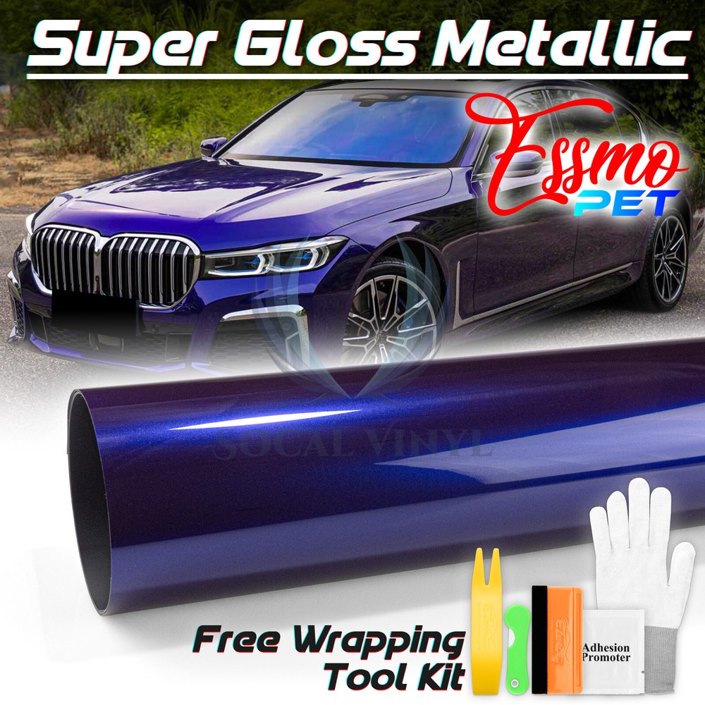 ESSMO PET Super Gloss Metallic Royal Indigo Blue Car Vinyl Wrap Decal Like Paint