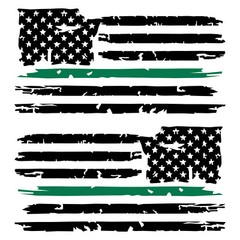 Set of 2 Green Line Distressed Tattered American Military Flag Decal Stickers