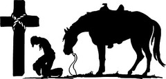 Cowboy Praying CROSS 38″ Horse decal car truck trailer window Cowgirl kneeling