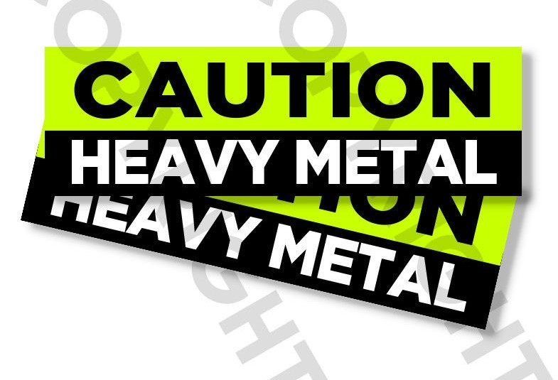 Funny Bumper Stickers – CAUTION HEAVY METAL – SET OF 2 – 8″ wide #817