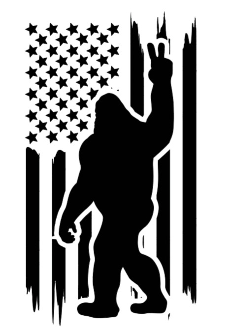 Bigfoot American Flag Permanent Vinyl Decal, Weatherproof
