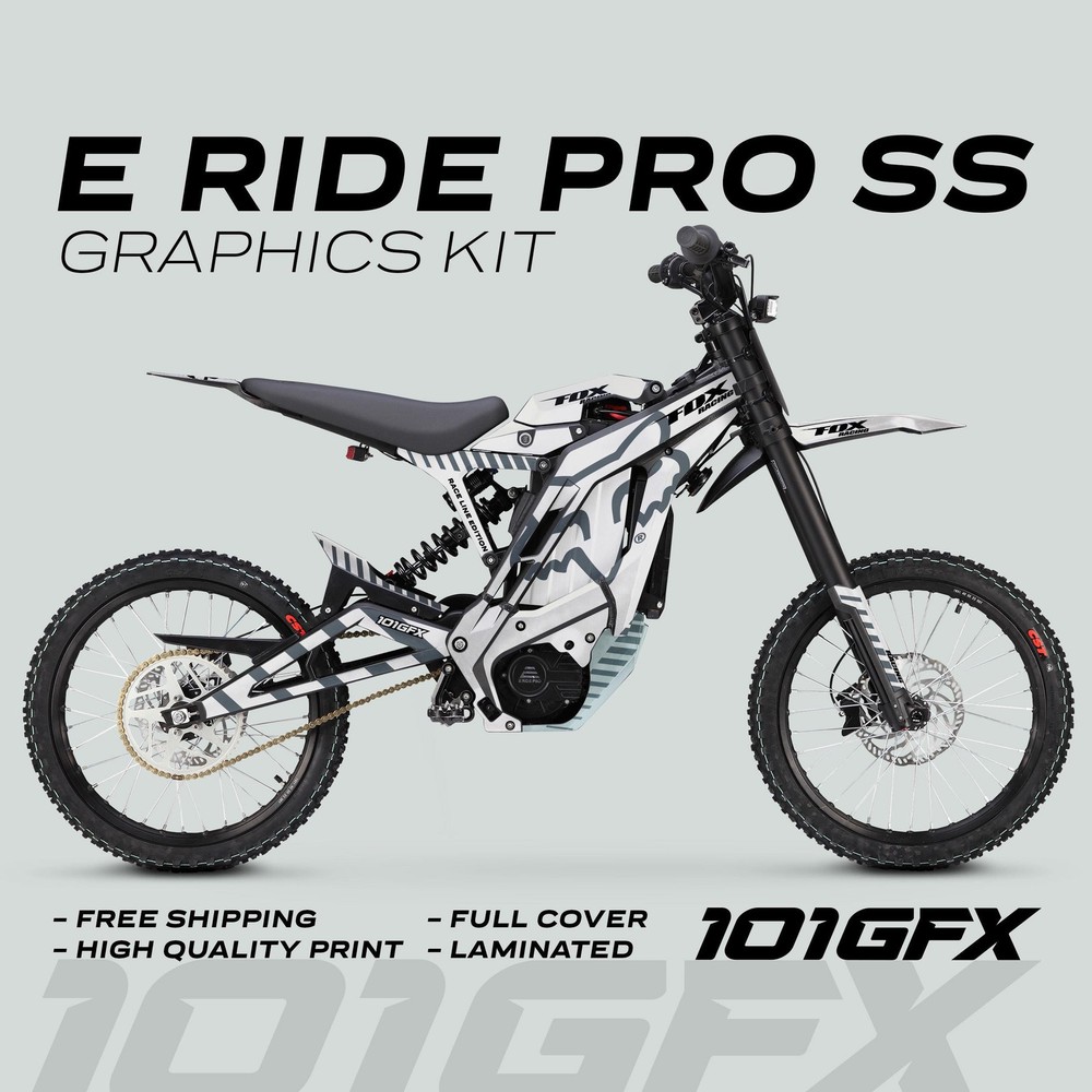 E Ride Pro SS Graphics Kit FOX Race Line White Grey Decals Stickers kit ERide