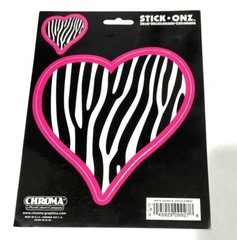 Decal Sticker Pink Heart with Zebra Stripes Chroma Stick On Vinyl Large 5″