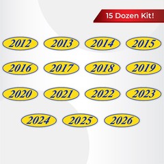 Car Windshield Year Stickers 2012-2026 Oval Dealership Decals Printed in USA