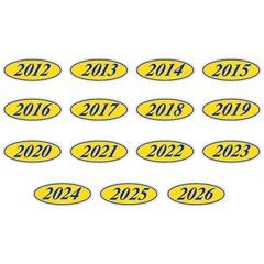 Car Windshield Year Stickers 2012-2026 Oval Dealership Decals Printed in USA