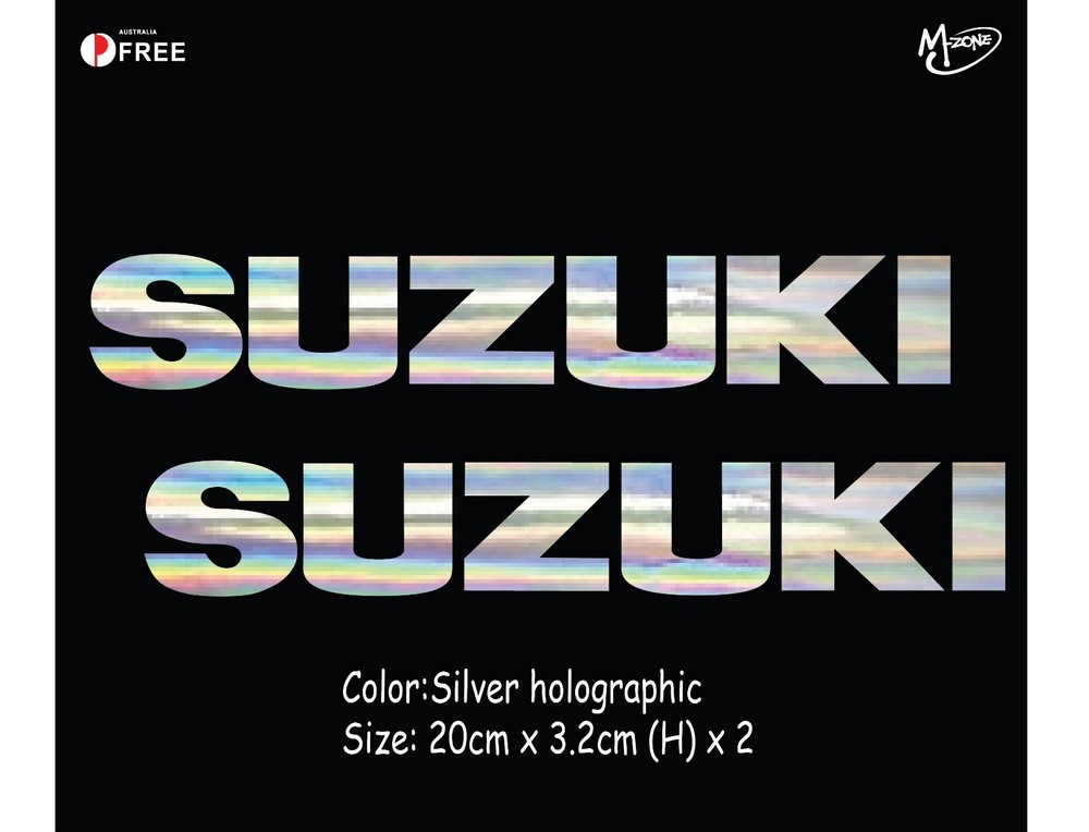 2x SUZUKI Sticker Decal-Silver Gloss holographic Rainbow Effect Best Gifts-W