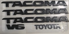 TOYOTA TACOMA EMBLEMS 5 PCS SET/ DOORS AND TAILGATE BLACK MATTE ABS DECALS NEW