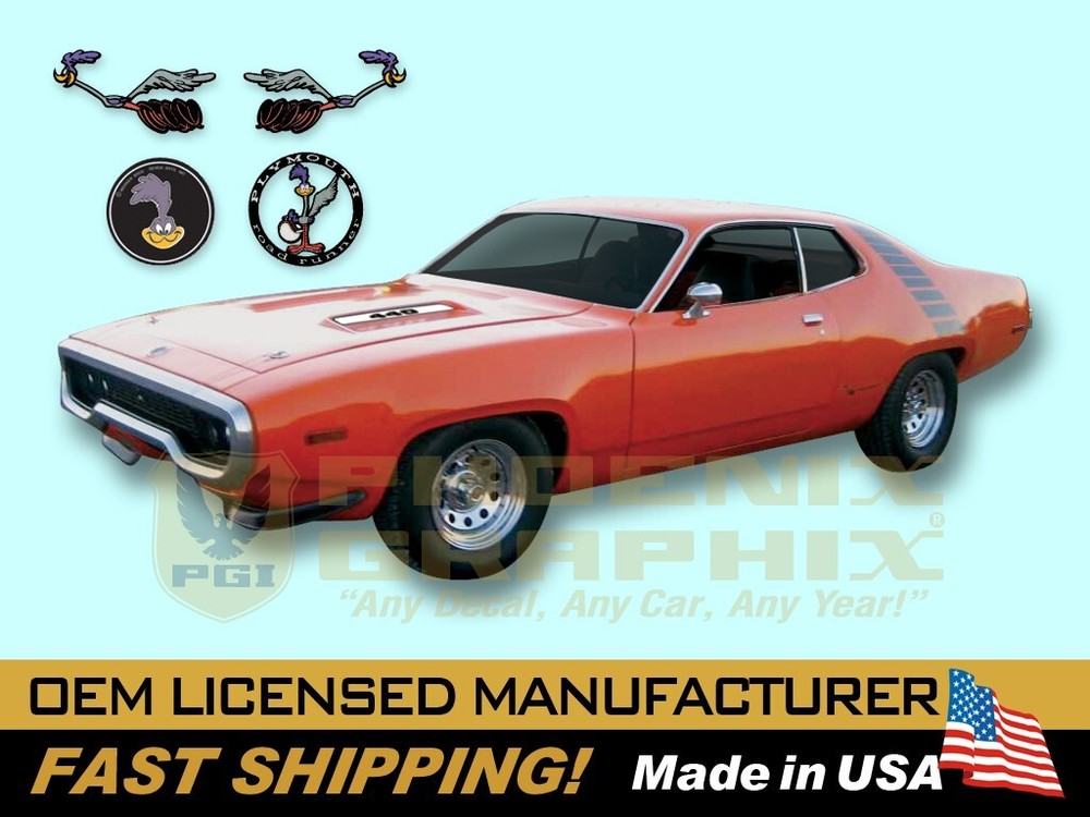 1972 Plymouth Road Runner Stripes 340 400 440 Over Roof REFLECTI Decal COMPLETE!