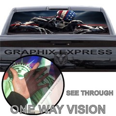 Truck Back Window Graphics Skeleton American Flag (P572) See Through Rear Decal