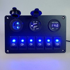 1/2Set 6 Gang Rocker Switch Blue Panel LED Circuit Breaker Waterproof Car Marine