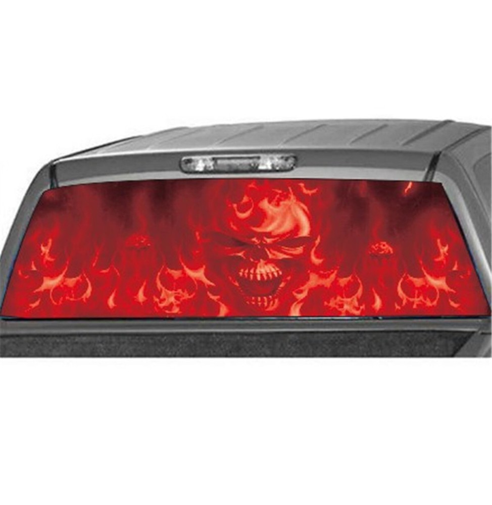 Flood Flame Rear Window Sticker Flaming Skull Cool Vinyl Decal For Car Pickup