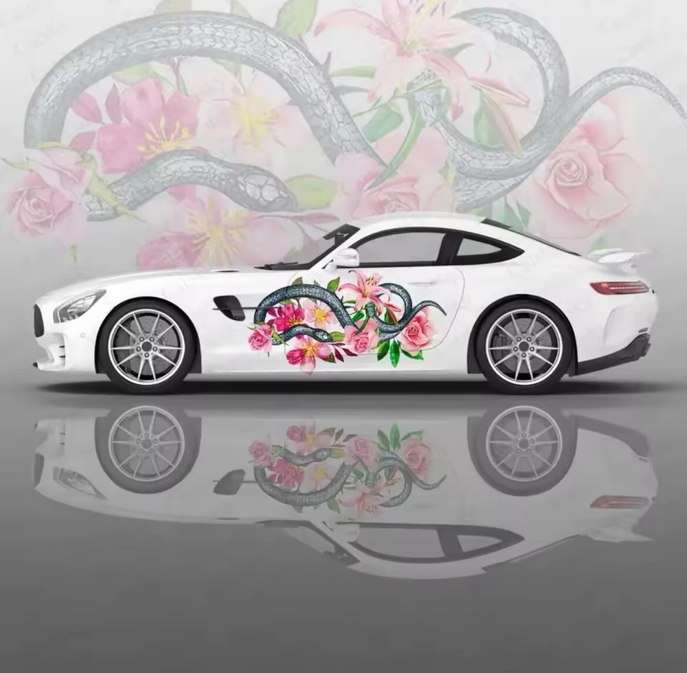 Snake Flower Design; JDM Decals For Cars; Universal Fit Both Sides; Snake Sakura