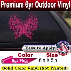 Swirl Butterfly Car or Truck Window Laptop Decal Sticker Hot Pink 6X5