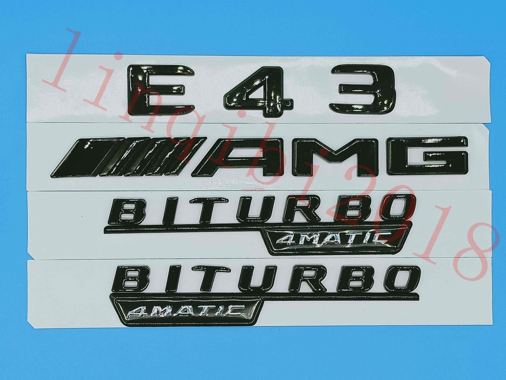 Gloss Black Flat ” E43 AMG BITURBO ” Trunk Embl Badge Sticker for Mercedes Benz