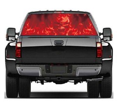 Rear Window Flame Skull Graphic Sticker Waterproof Fit For Ford F150 1999-2022