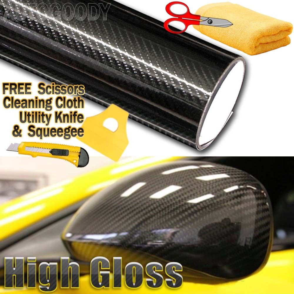 60″x60″ HIGH GLOSS 5D Black Carbon Fiber Vinyl Wrap Air Bubble Free 5ft x 5ft 6D