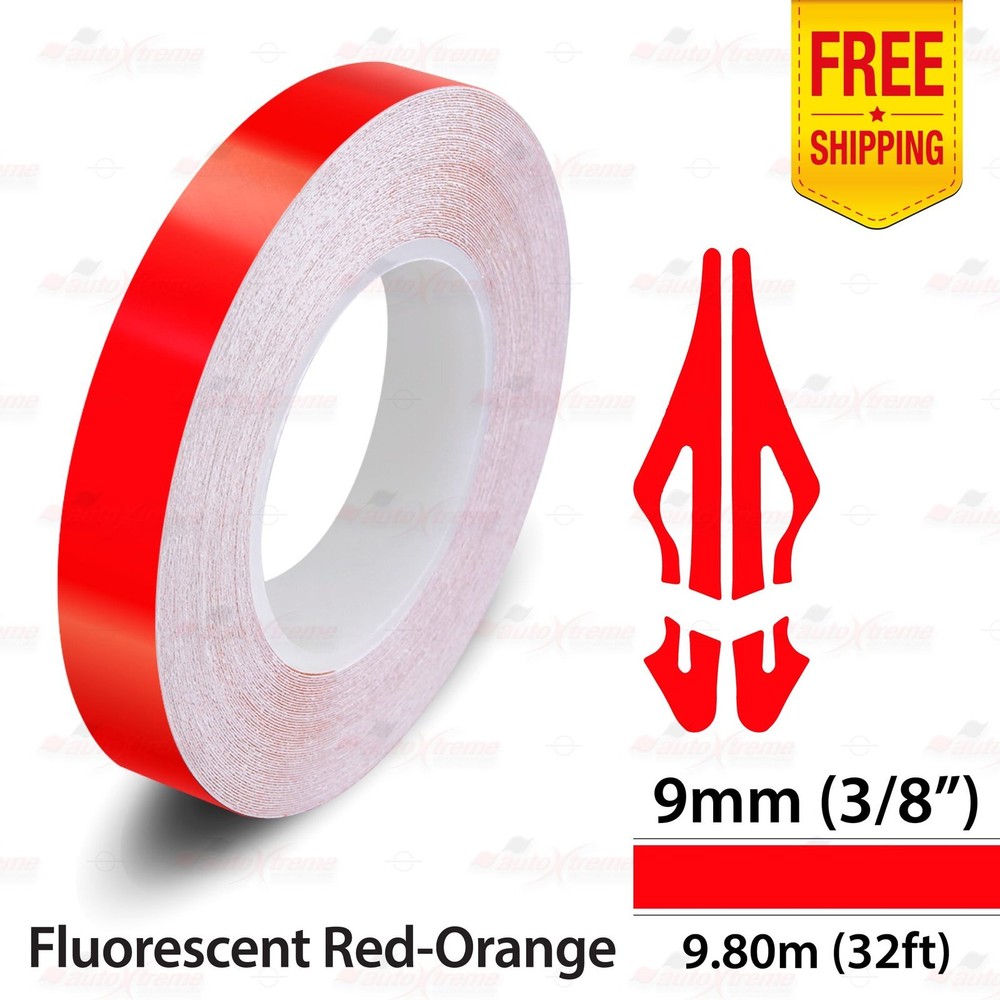3/8″ 9mm PinStriping Stripe Styling Decal Vinyl Sticker FLUORESCENT RED-ORANGE