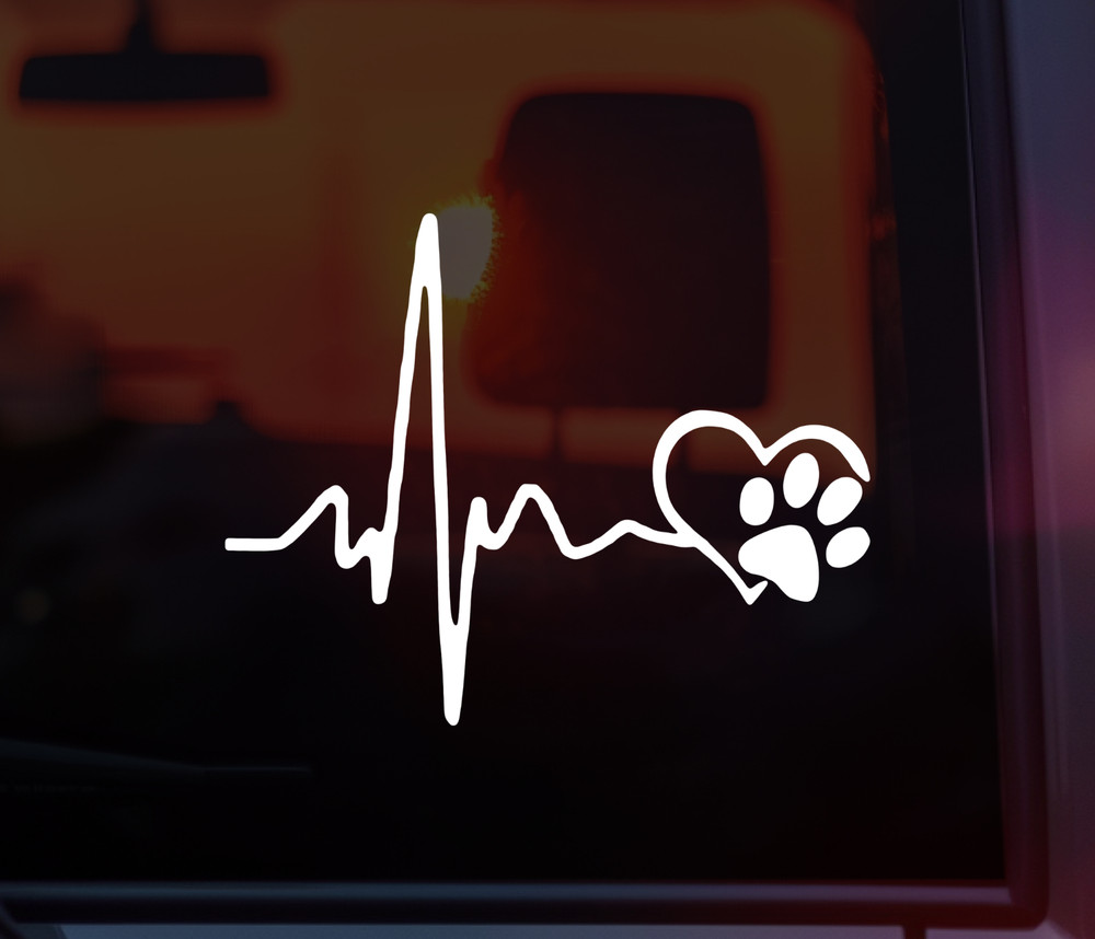 New Heartbeat Paw Print Pet Decal – Dog Cat Lover Vinyl Sticker