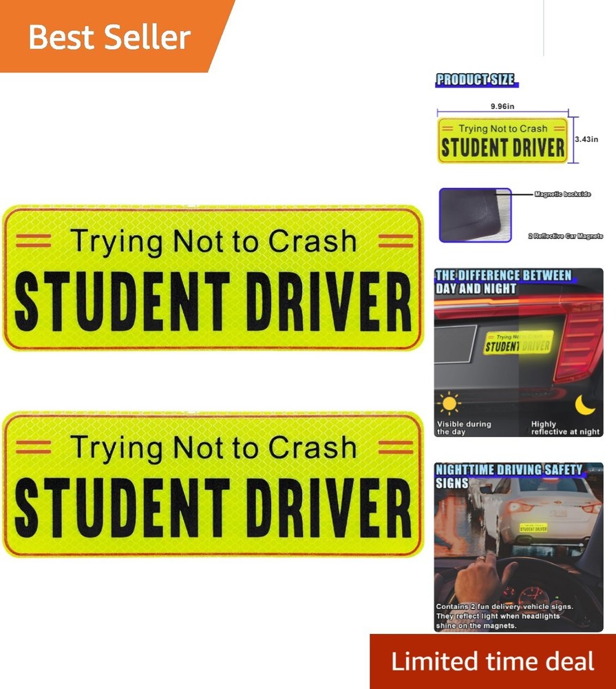 Magnetic Student Driver Sign – 2 PCS Reflective Warning Stickers for New Drivers