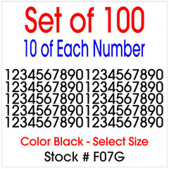 10 Sets of 0 9 Numbers – 100 Total Vinyl Sticker Decals – Color Black – STK#F07G