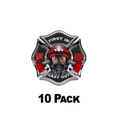 First In Last Out -Sticke r Decals Firefighter Maltese Cross 3″ Black/Red
