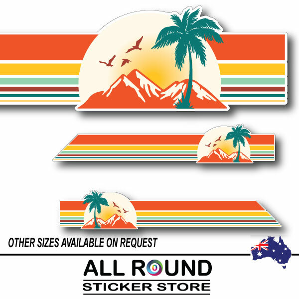1.2m Retro Style Stripe decal with Palm tree sunset for vehicle, motorhome van