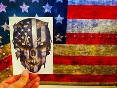 Hand-Drawn American Flag Skull Vinyl Sticker – Reflective Eyes & Durable Design
