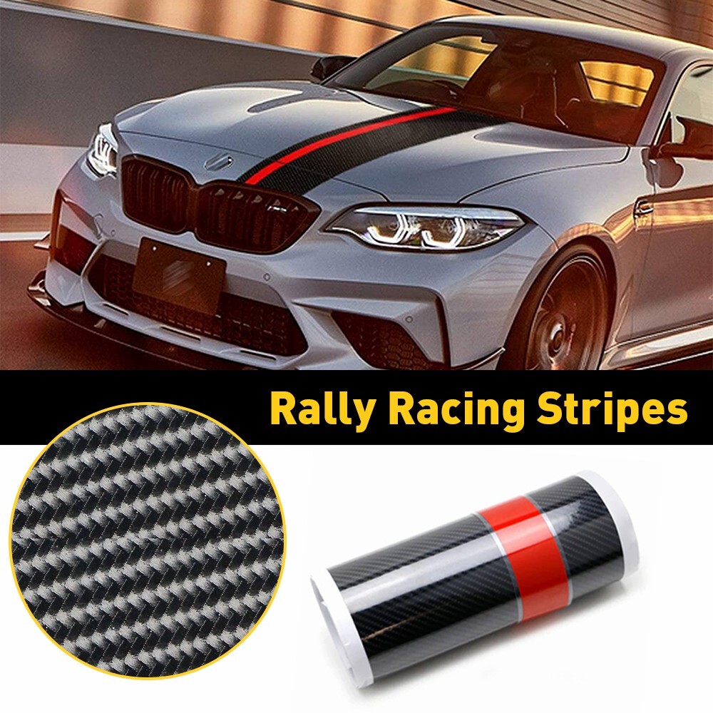 Universal Car Front Hood Rally Racing Stripes 5D Carbon Fiber Decal Wrap Sticker