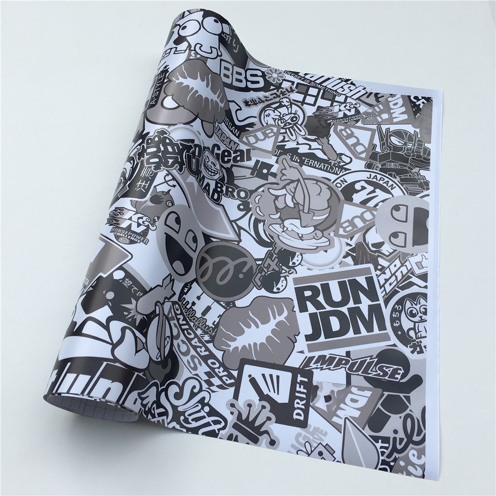 【Sticker Bomb 】Black White Vinyl Wrap Decals Film Graffiti Cartoon Sheet DIY USA