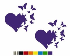 (2) Butterflies Heart Cute Vinyl Decal Set CUSTOM SIZE COLOR for CARS TRUCKS