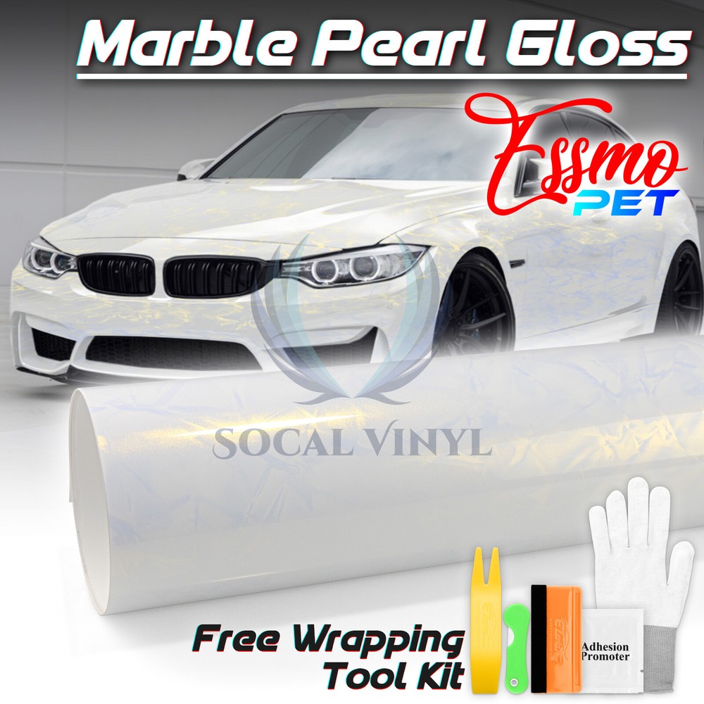 PET Marble Pearl Gloss White Gold Car Vehicle Vinyl Wrap Decal Sheet Sticker