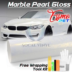 PET Marble Pearl Gloss White Gold Car Vehicle Vinyl Wrap Decal Sheet Sticker